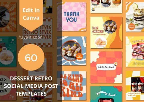 Download 60 Dessert Retro Social Media Templates - Social media templates Collection