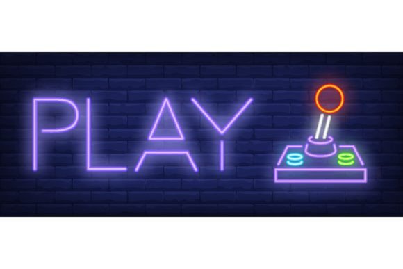Download Play Neon Text with Retro Joystick. Vide - Play Collection